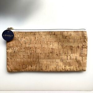 Navy Blue Cloth Faux Leather and Cork Pouch